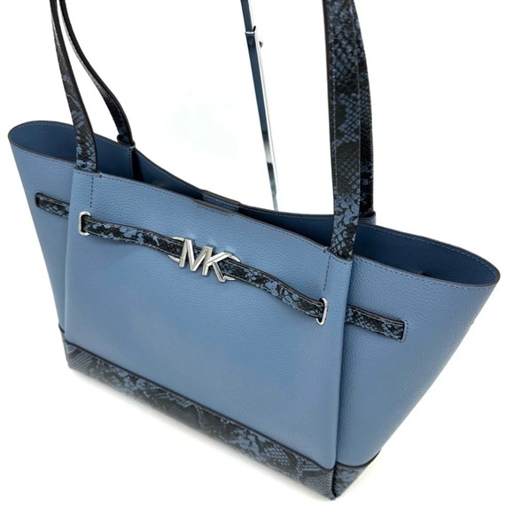 Michael Kors Reed Large Tote Bag Denim Snakeskin Blue - Picture 7 of 11